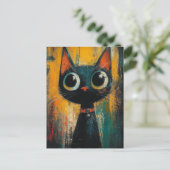 Eine niedliche schwarze Katze Postkarte (Stehend Vorderseite)