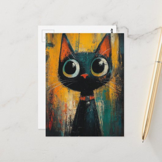 Eine niedliche schwarze Katze Postkarte (Vorderseite/Rückseite Beispiel)