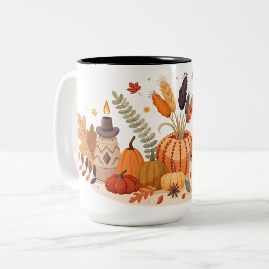 Eine niedliche Tasse mit Herbstdruck (Vorderseite Links)