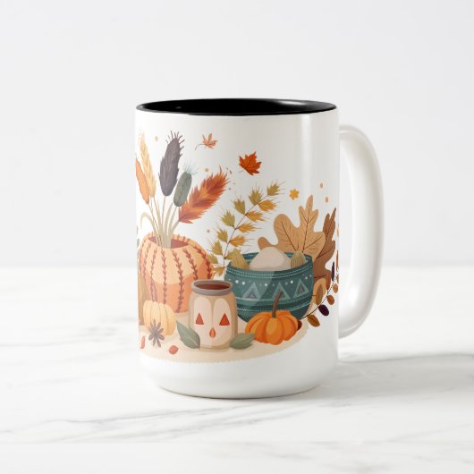 Eine niedliche Tasse mit Herbstdruck (VorderseiteRechts)