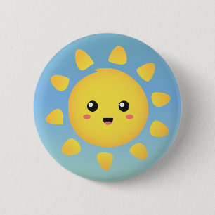 Eine niedliche und glückliche Sonne, die hell leuc Button