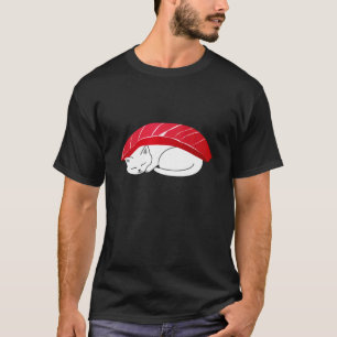 Eine niedliche weiße Katze träumt von Sushi mit re T-Shirt