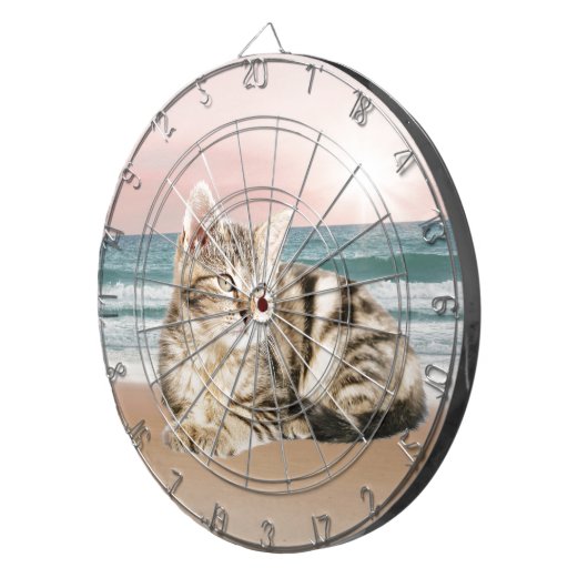 Eine Niedlichere gestreifte Katze am Strand mit So Dartscheibe (Vorderseite rechts)