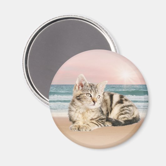 Eine Niedlichere gestreifte Katze am Strand mit So Magnet (Vorderseite/Rückseite)