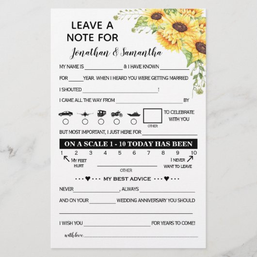 Eine Note für die neuerdings Sunflowers Game Card Flyer (Vorne)