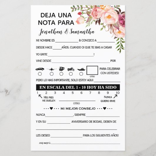 Eine Note für eine zweisprachige rosa Hochzeit ver (Rückseite)