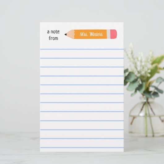 Eine Notiz aus gelbem Bleistift.. lehrt Geschenk. Briefpapier (Stehend Vorderseite)