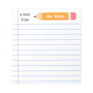 Eine Notiz aus gelbem Bleistift.. lehrt Geschenk. Notizblock