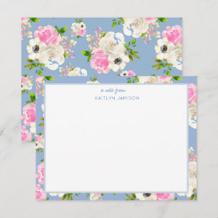 Eine Notiz von   Blue Rose Floral Note  Mitteilungskarte