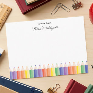 Eine Notiz von bunter Regenbogen-Bleistift-Lehrer- Mitteilungskarte