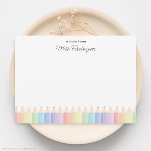 Eine Notiz von Pastell-Regenbogen-Bleistift-Lehrer Mitteilungskarte