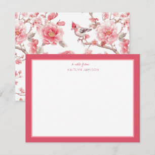 Eine Notiz von Rosa Chinoiserie-Blumennotiz Mitteilungskarte