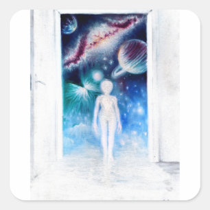 Eine offene Tür zum Universum Quadratischer Aufkleber