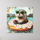 Eine Otter auf Urlaub in einem Floating Donut Leinwanddruck (Vorderseite)