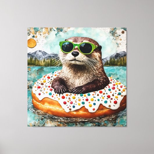 Eine Otter auf Urlaub in einem Floating Donut Leinwanddruck (Vorderseite)