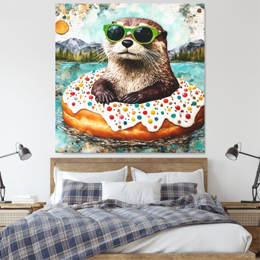 Eine Otter auf Urlaub in einem Floating Donut Leinwanddruck (Insitu (Schlafzimmer))