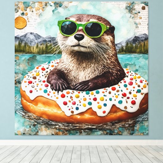 Eine Otter auf Urlaub in einem Floating Donut Leinwanddruck (Insitu (Holzboden))