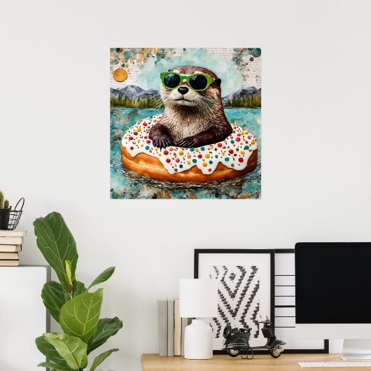 Eine Otter auf Urlaub in einem Floating Donut Poster (Heimbüro)