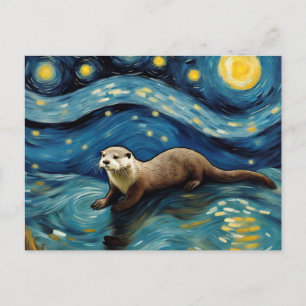Eine Otter in der Sternennacht Postkarte