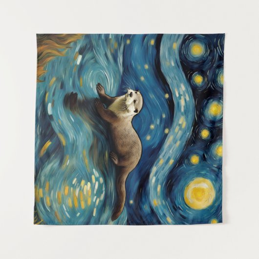 Eine Otter in der Sternennacht Wandteppich (Vorderseite (Horizontal))