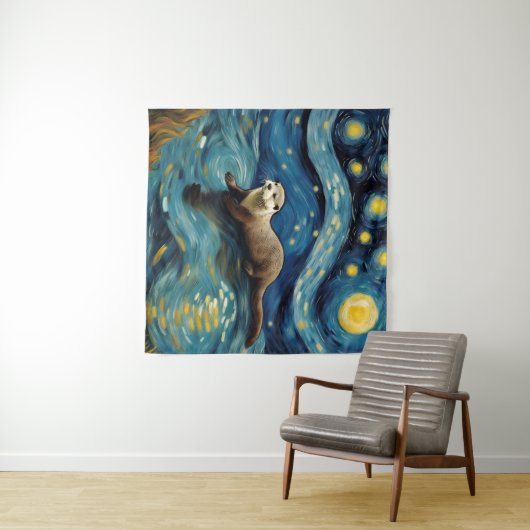 Eine Otter in der Sternennacht Wandteppich (Beispiel (Horizontal))