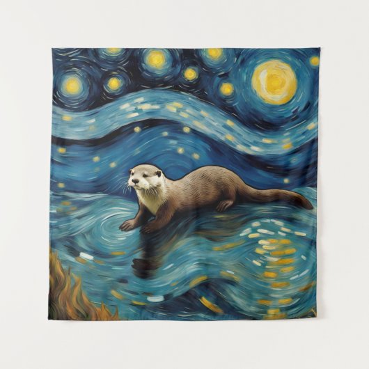 Eine Otter in der Sternennacht Wandteppich (Vorderseite)