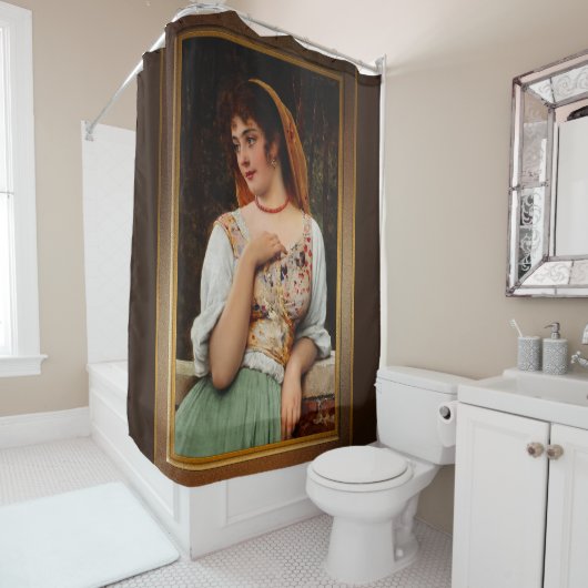 Eine pensive Schönheit von Eugen von Blaas Duschvorhang (Beispiel)