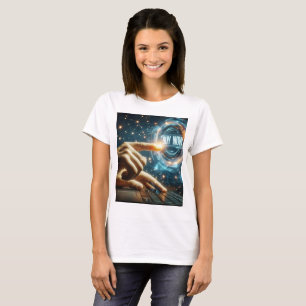 eine Person, die ein Notebook mit dem Wort "kaufen T-Shirt