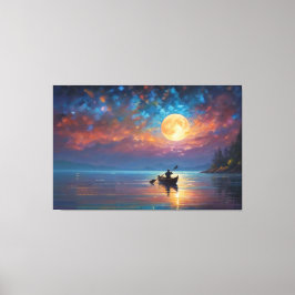 eine Person in einem Boot auf dem Wasser mit Vollm Leinwanddruck