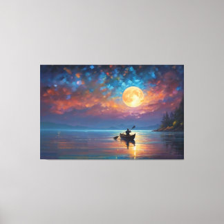 eine Person in einem Boot auf dem Wasser mit Vollm Leinwanddruck