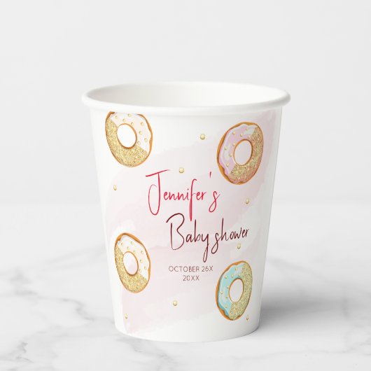 Eine personalisierte Donut-Papiertasse Pappbecher (Rückseite)