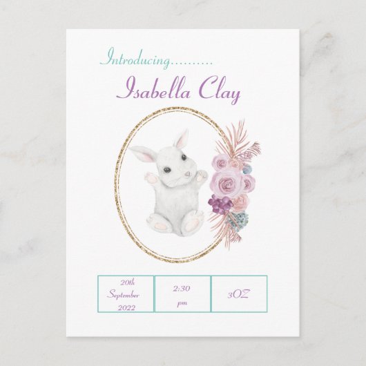 EINE PERSONALISIERTE GEBURTSANKÜNDIGUNG POSTKARTE (Vorderseite)