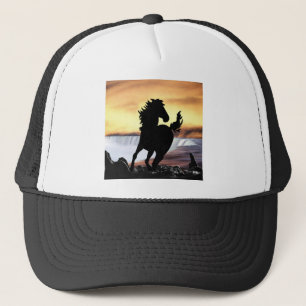 Eine PferdeSilhouette und -wasserfall Truckerkappe