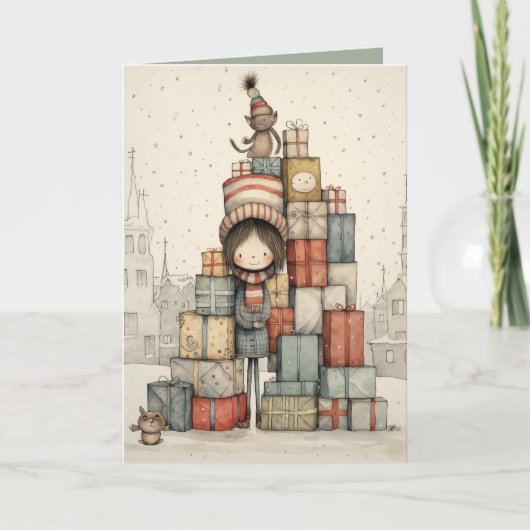 Eine Pile Weihnachtsgeschenke Illustration Karte (Vorderseite)