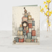 Eine Pile Weihnachtsgeschenke Illustration Karte (Gelbe Blume)