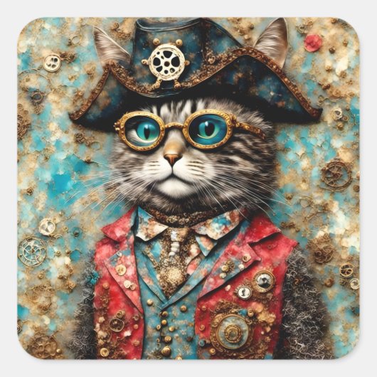 Eine Piratenkatze Quadratischer Aufkleber (Vorderseite)