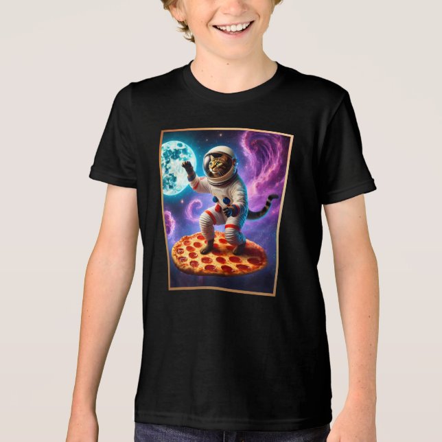 Eine Pizza-Astronautin Kitty Space-Funny Cat Tri-Blend Shirt (Vorderseite)