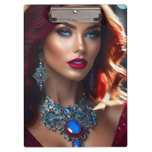 Eine Pose ist eine Frau, die ein Stück modelliert Klemmbrett