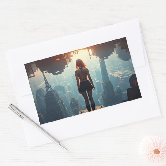 Eine Postkarte aus der Zukunft Rechteckiger Aufkleber (Umschlag)