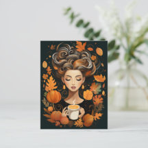 Eine Postkarte für Herbst- und Kaffeeliebhaber