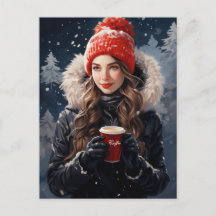 Eine Postkarte für Winter- und Kaffeefans