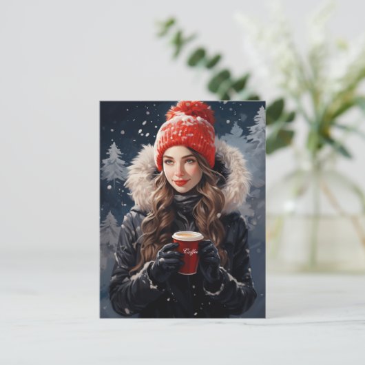 Eine Postkarte für Winter- und Kaffeefans (Stehend Vorderseite)