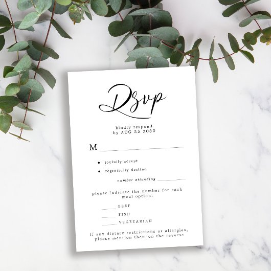 Eine preiswerte Hochzeit mit eleganten, einfachen RSVP Karte