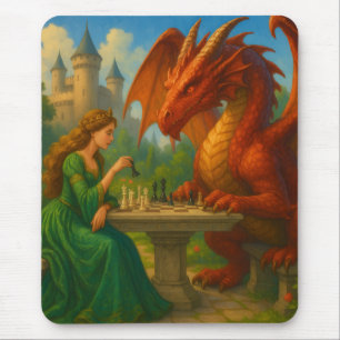 Eine Prinzessin, die Schach mit Drachenfantasiekun Mousepad