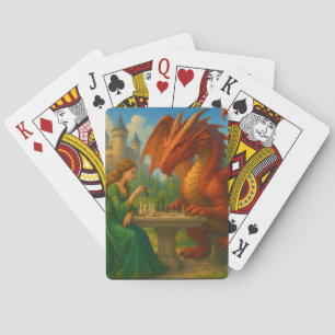 Eine Prinzessin, die Schach mit Drachenfantasiekun Spielkarten