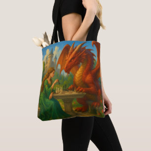 Eine Prinzessin, die Schach mit Drachenfantasiekun Tasche