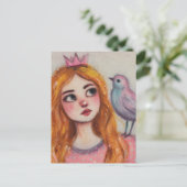 Eine Prinzessin und ein rosa Vogel Postkarte (Stehend Vorderseite)