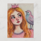 Eine Prinzessin und ein rosa Vogel Postkarte (Vorderseite)