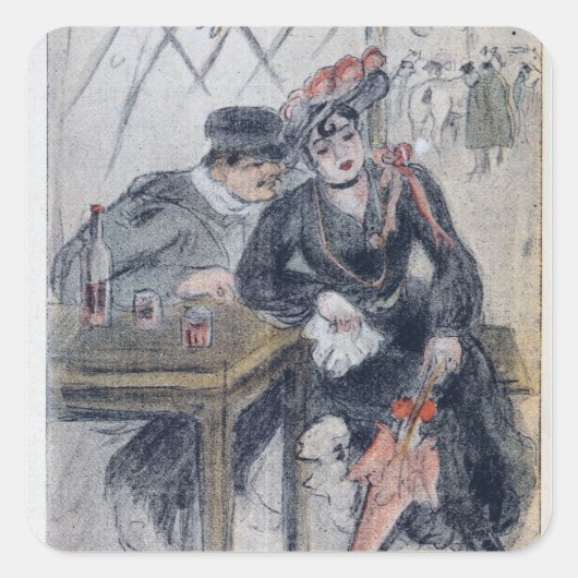 Eine Prostituierte und ihr Mandant Quadratischer Aufkleber (Vorderseite)