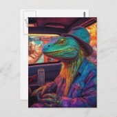 Eine psychedelische Eidechse in einem Fahrzeug Postkarte (Vorne/Hinten)